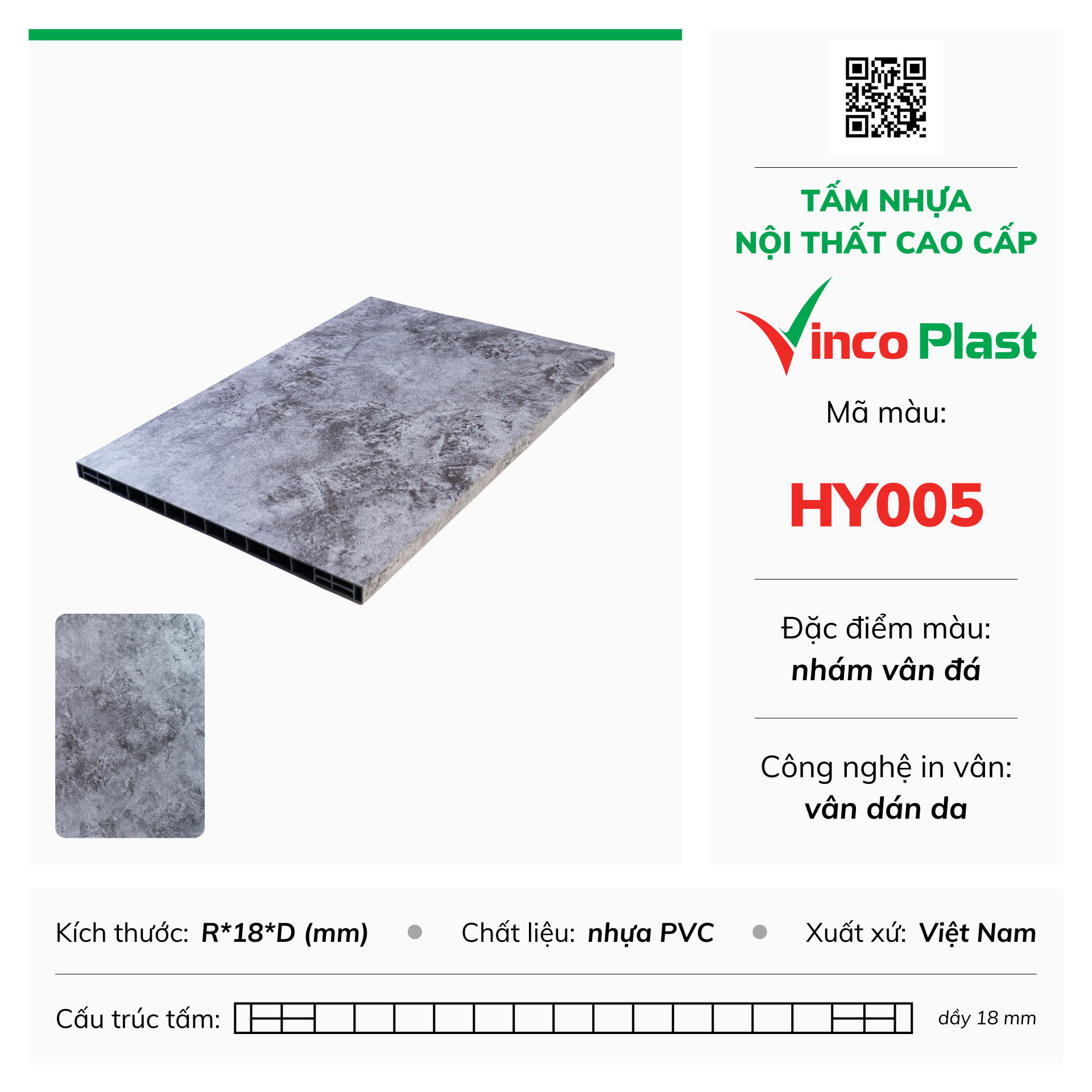 Tấm nhựa nội thất cao cấp Vincoplast màu hy005