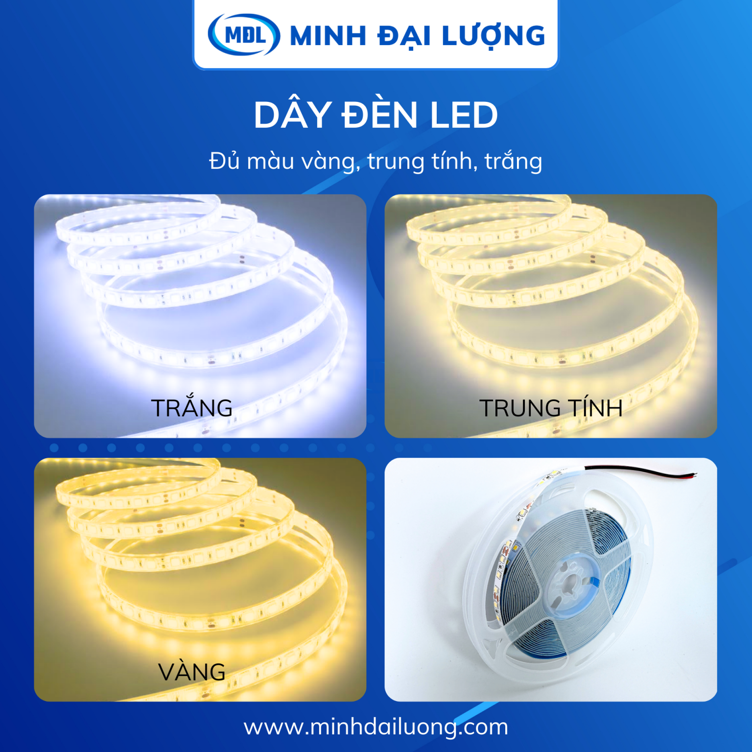 Dây đèn led 12v màu trắng 6000k, trung tính 4000k, vàng 3000k giá rẻ ...