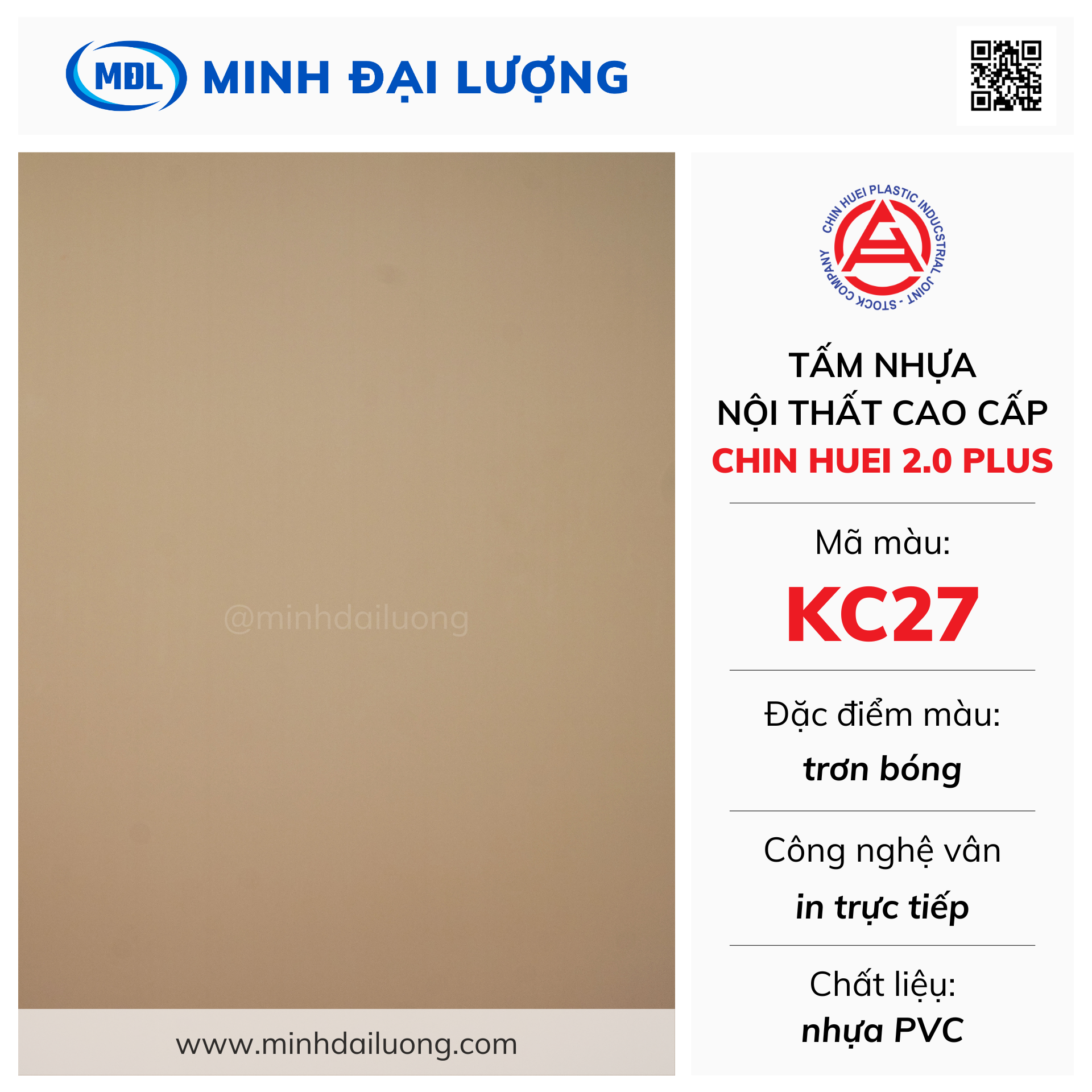Tấm nhựa nội thất cao cấp Chin Huei 2.0 Plus màu KC27