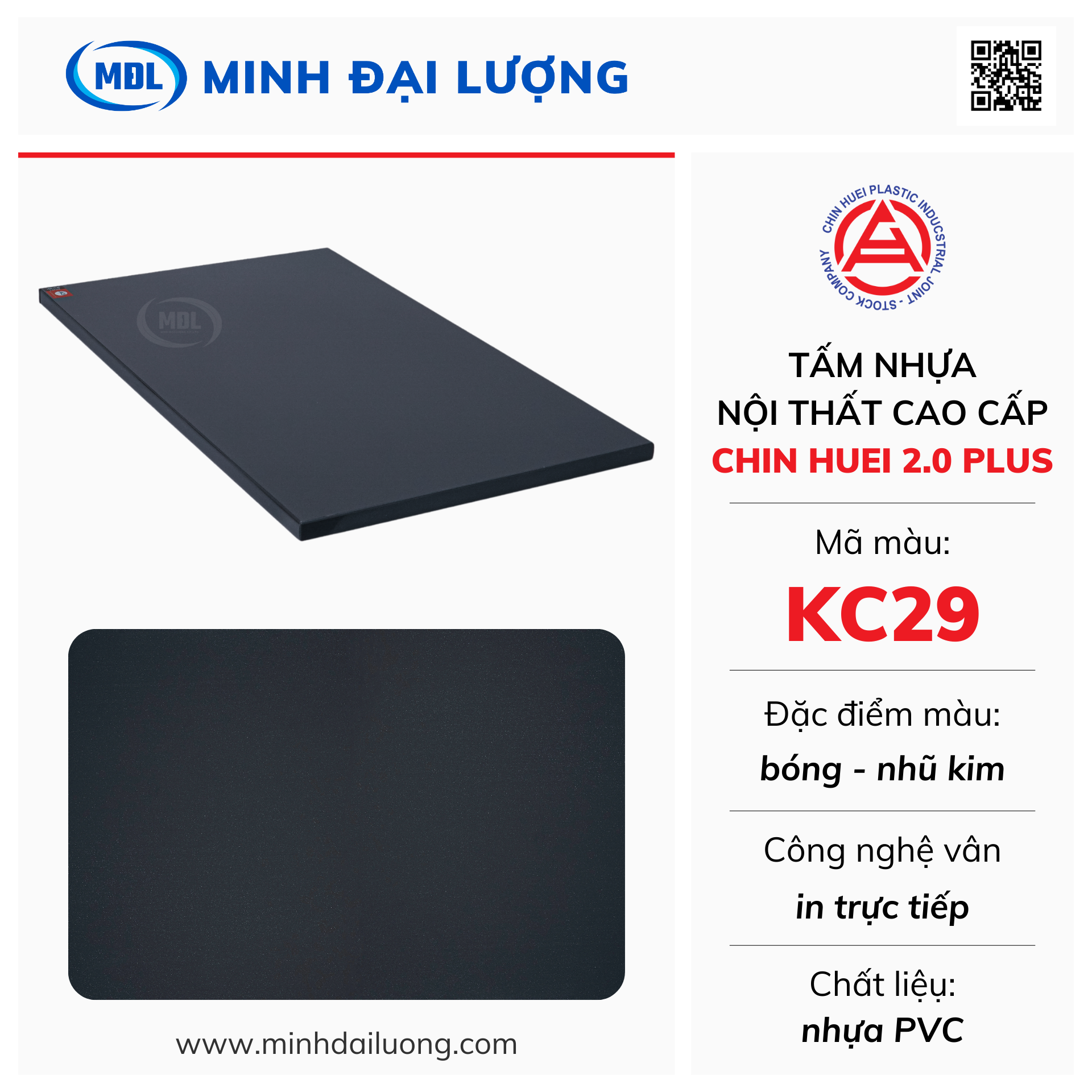 Tấm nhựa nội thất cao cấp Chin Huei 2.0 Plus màu KC29