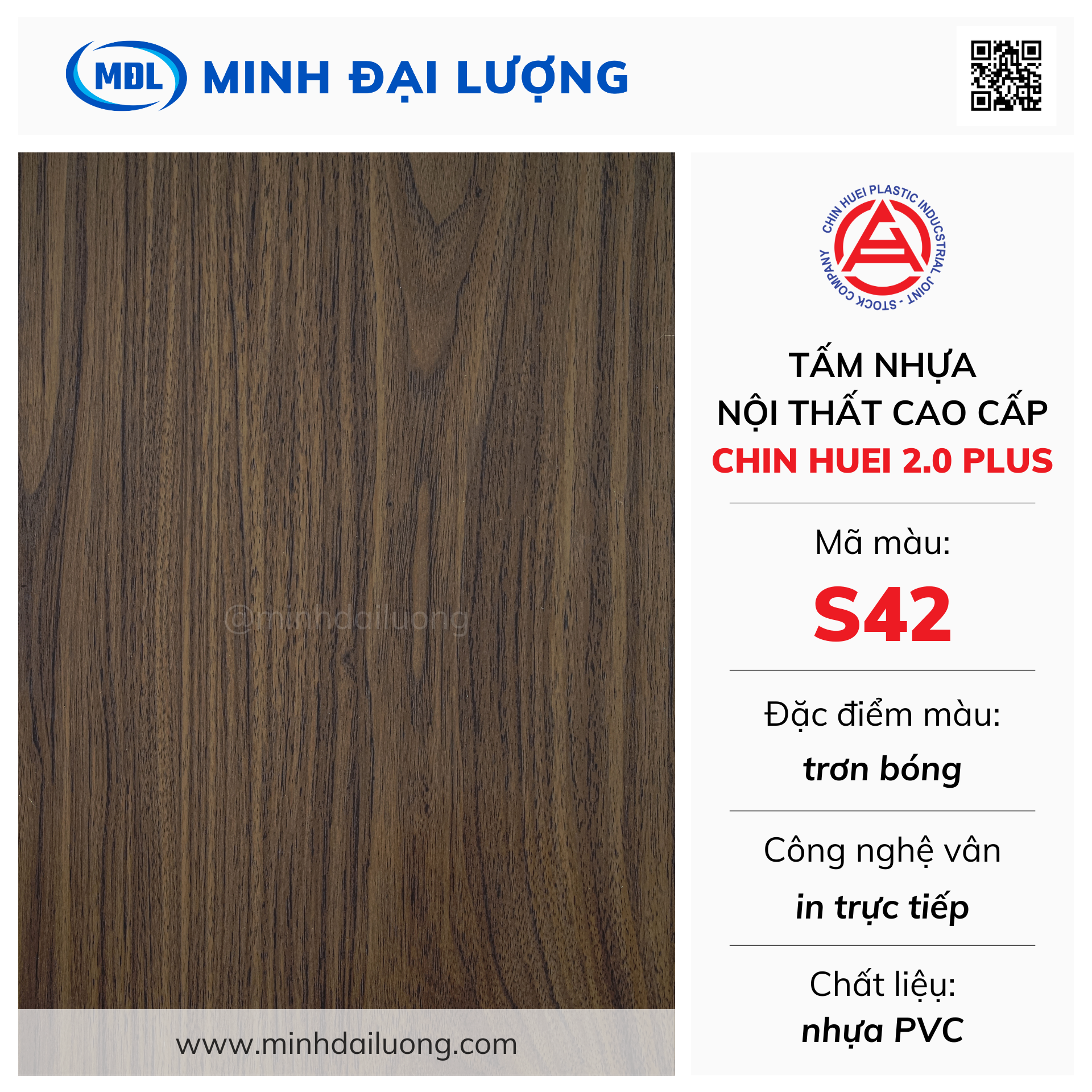 Tấm nhựa nội thất cao cấp Chin Huei 2.0 Plus màu S42