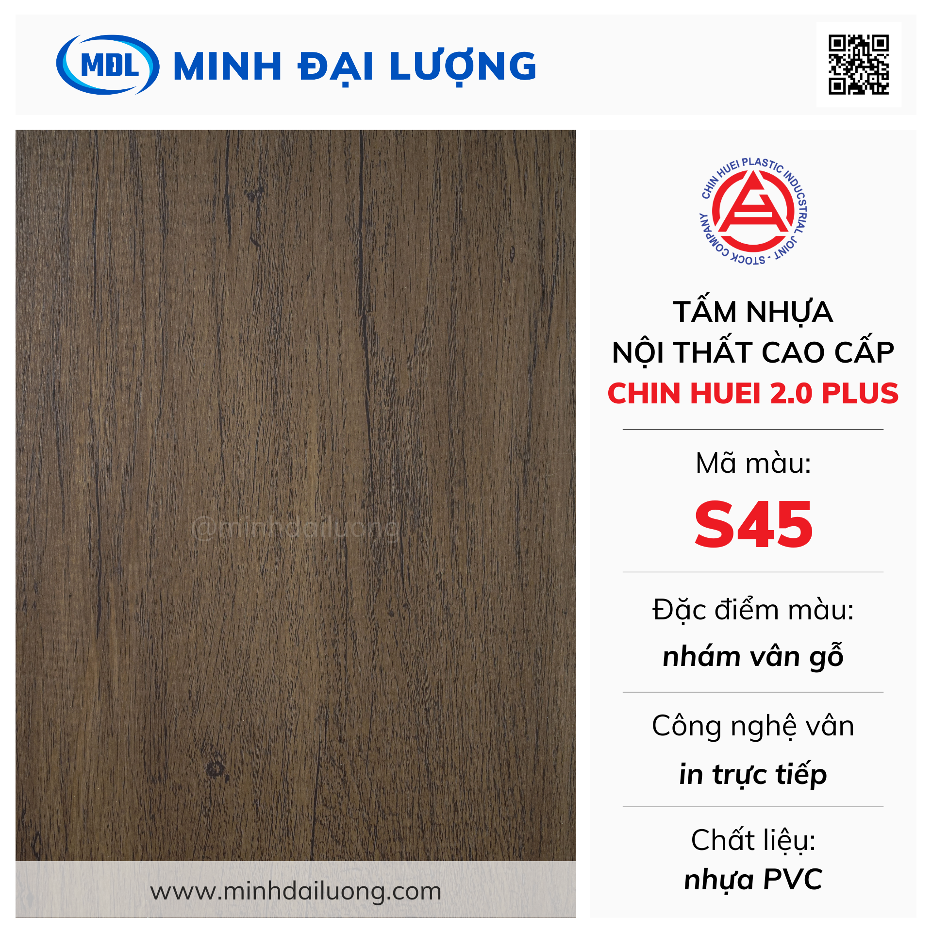 Tấm nhựa nội thất cao cấp Chin Huei 2.0 Plus màu S45