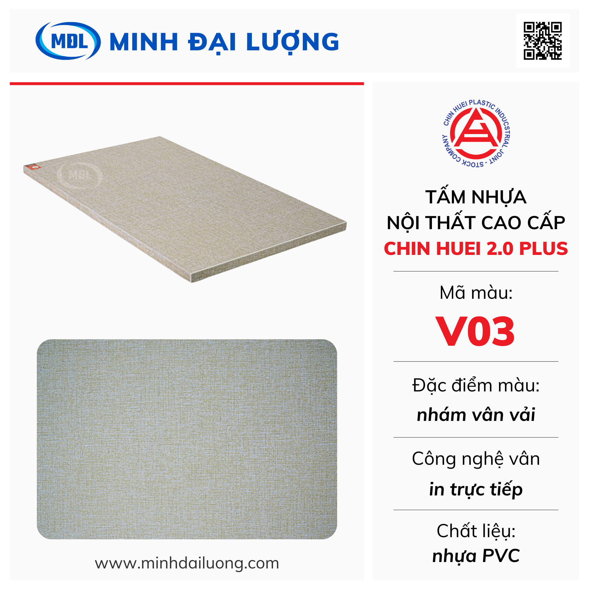 Tấm nhựa nội thất cao cấp Chin Huei 2.0 Plus màu V03