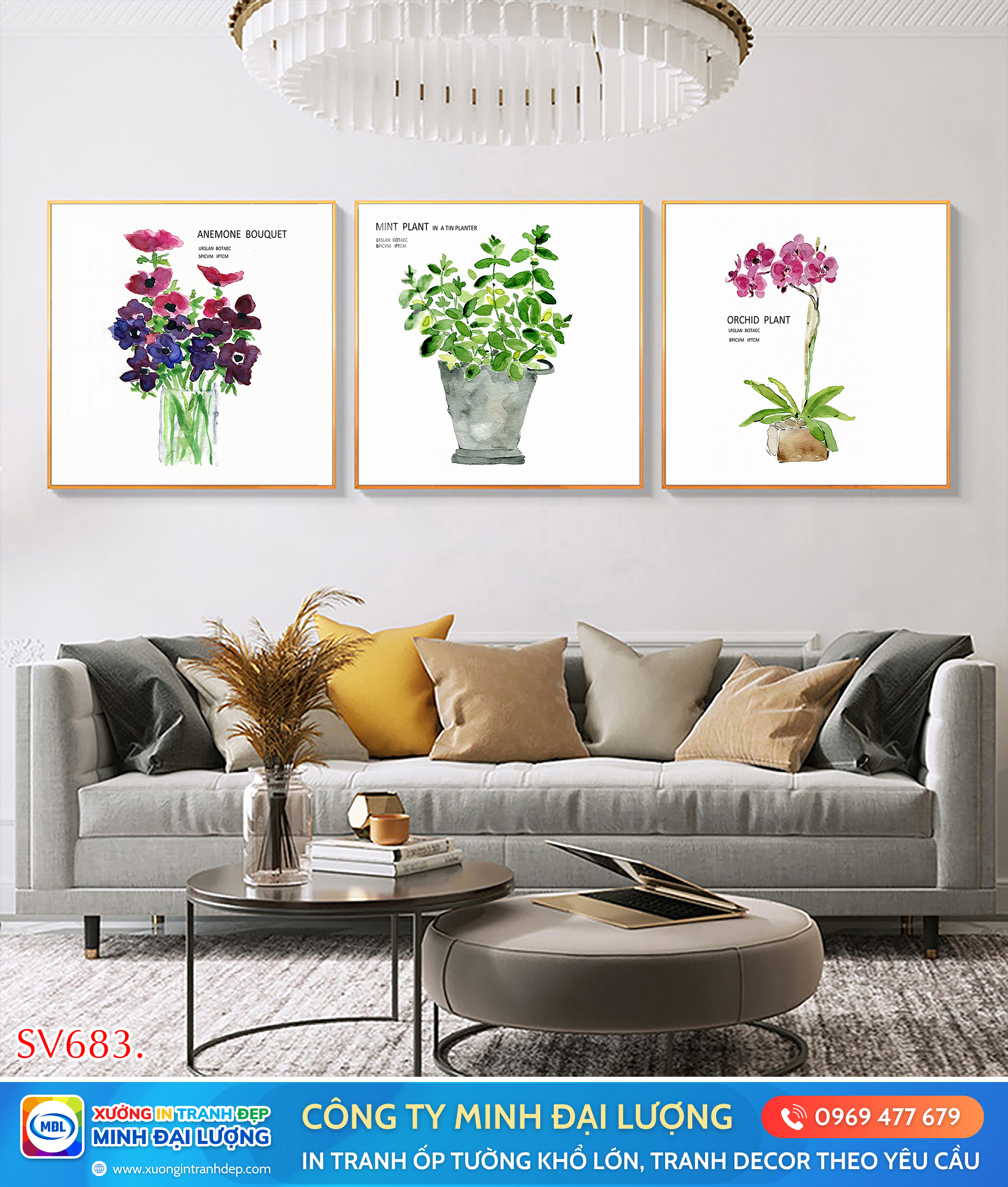 10 Xu Hướng Tranh Decor Nổi Bật Năm 2025 Tranh decor hoa lá màu nước (1)