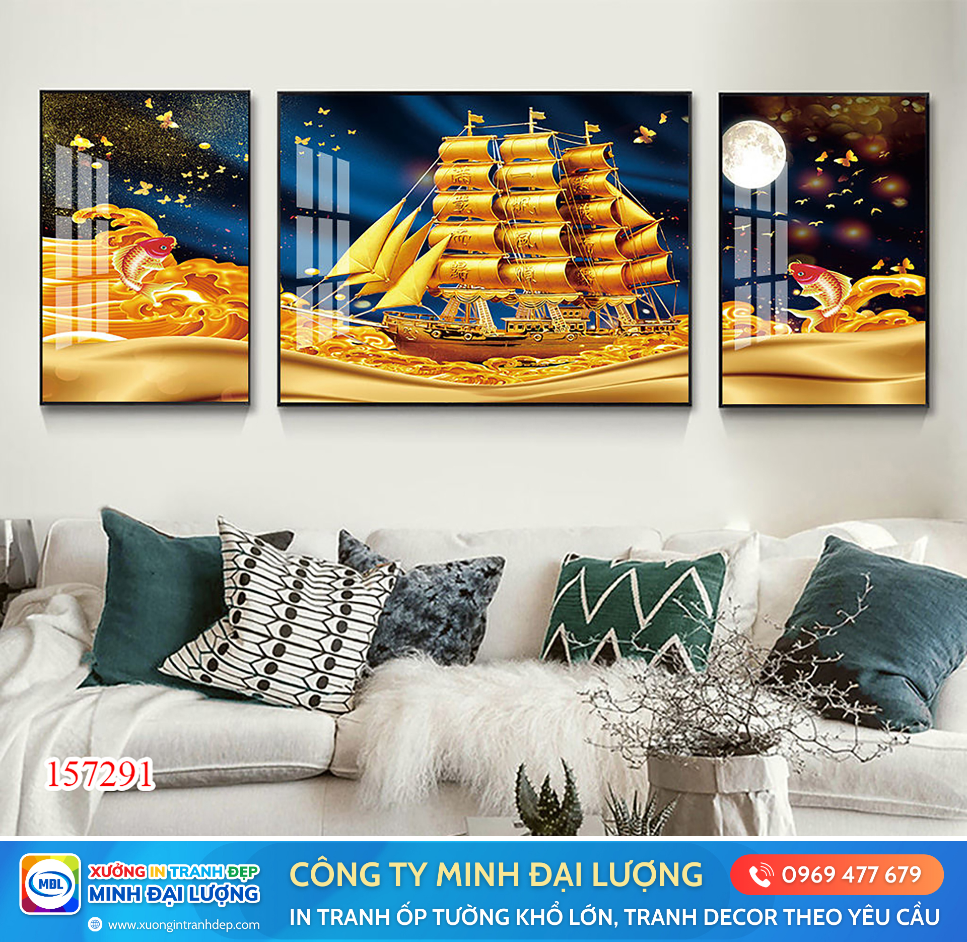 Tranh thuan buom xuoi gio decor phong lam viec Xuong in tranh trang guong Minh Dai Luong